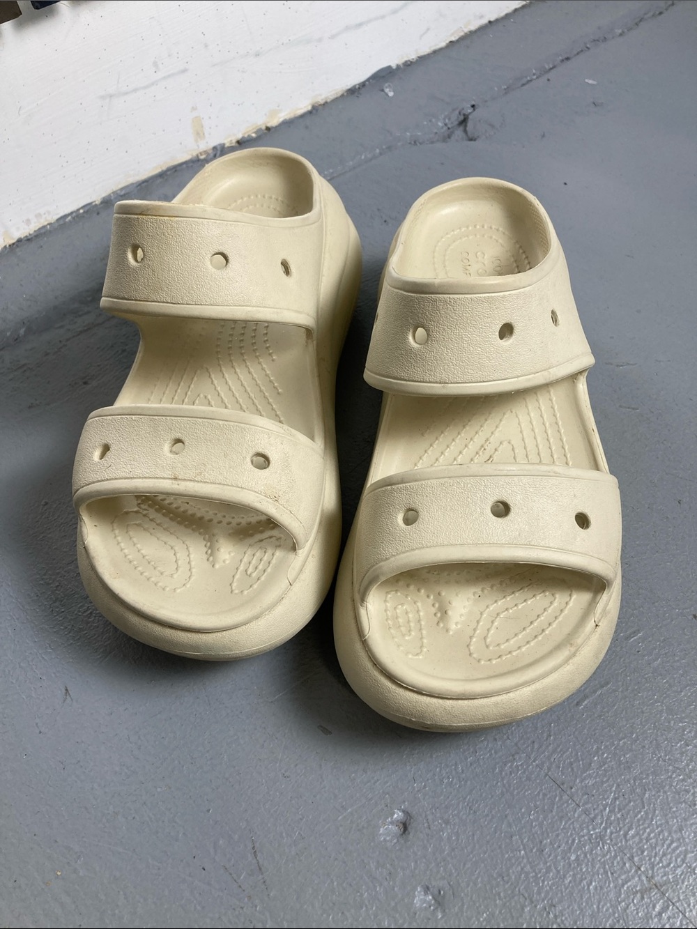 CROCS Kids Cream Two-Strap Slide Sandals